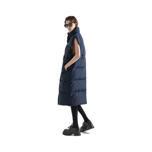 Long technical fabric down vest