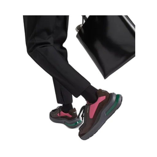 Systeme brushed leather sneakers with bike fabric and suede elements