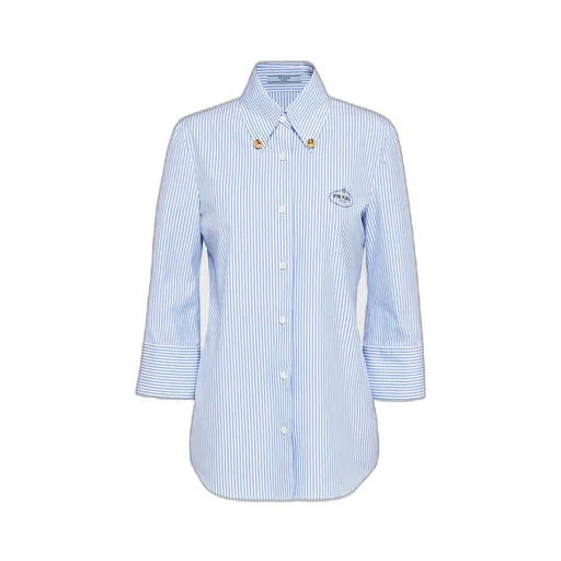 Embroidered striped technical cotton shirt