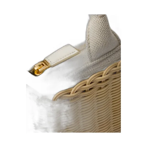Medium wicker and linen blend tote bag