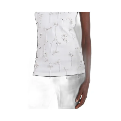 Ribbed knit jersey top with embroidery