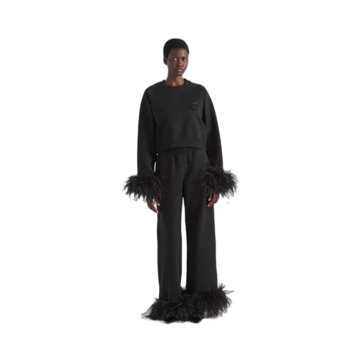 Crew-neck sweatshirt with feather trim