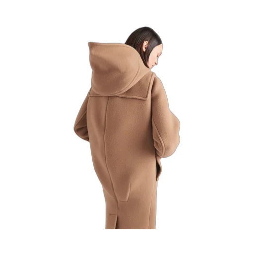 Long velour duffle coat
