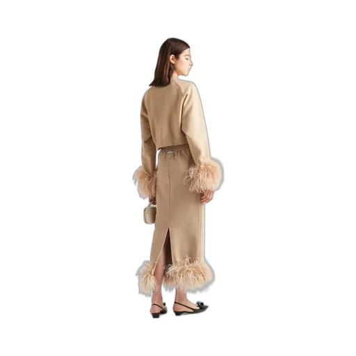 Cotton fleece skirt with feather trim