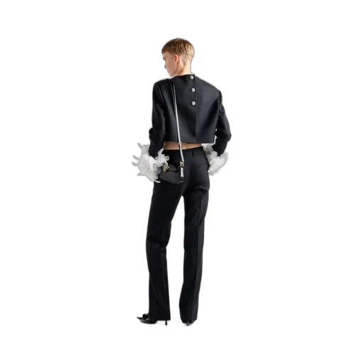 Single-breasted wool jacket with feathers