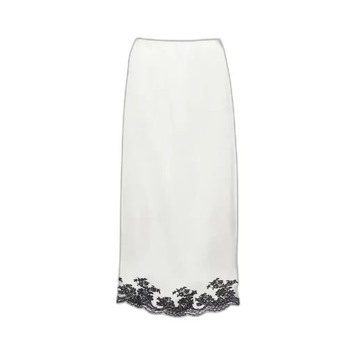 Satin crepe and lace midi-skirt