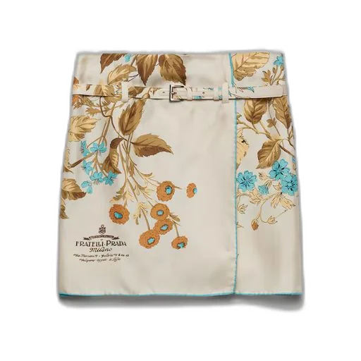 Printed silk twill miniskirt