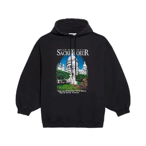 Classic Printing Loose Hoodie Black
