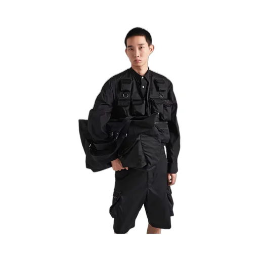 Re-Nylon and leather travel bag