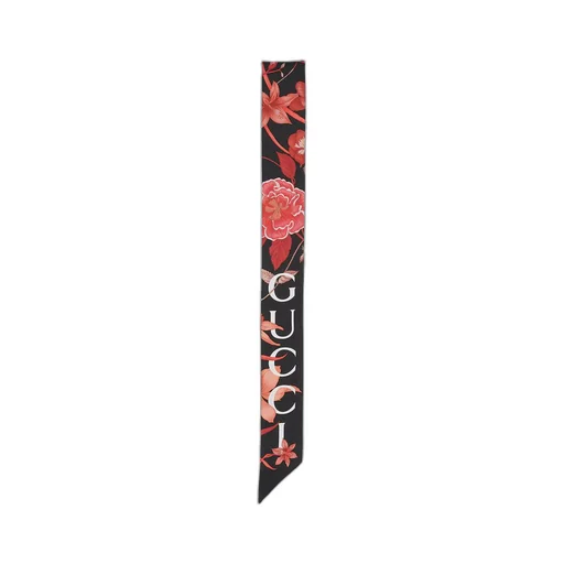 Floral Gucci print silk neck bow