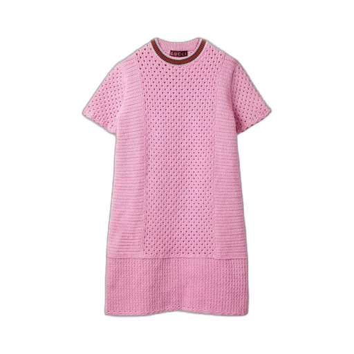 Crochet-effect cotton dress with Web