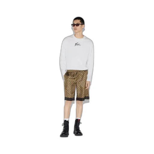 GG Horsebit print silk twill short