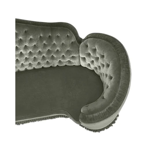 Capitonné camelback velvet sofa