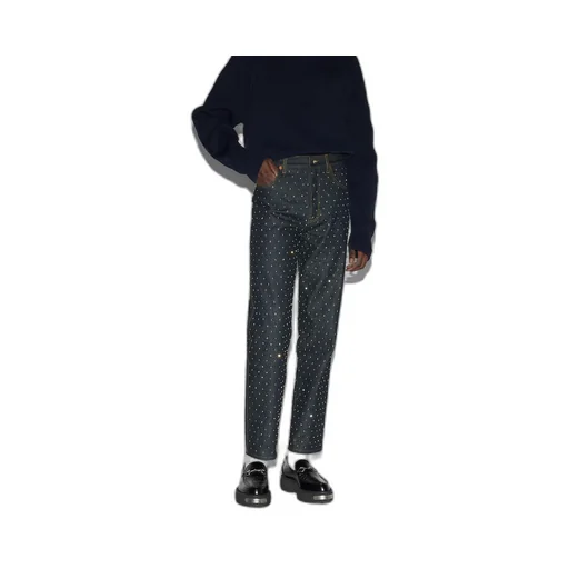 Cropped denim pant with embroidery