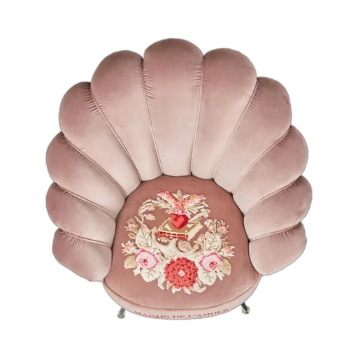 Velvet armchair with embroidered flowers