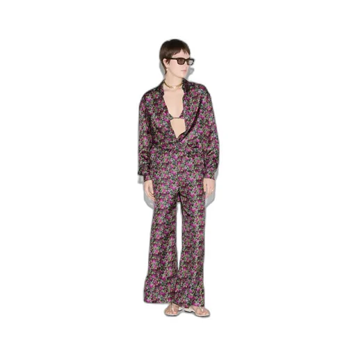 Floral print silk shirt and bra set