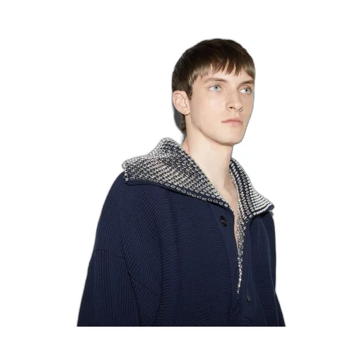 Rib cotton sweater with embroidery