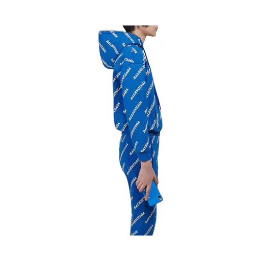 Full Print Alphabet Logo hooded Drawstring Hoodie Blue