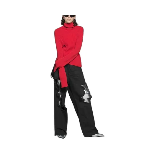 Ribbed Printed FREE Turtleneck Sweater