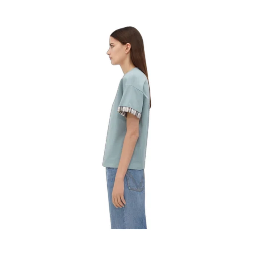 Double Layer Checked Cotton T-Shirt