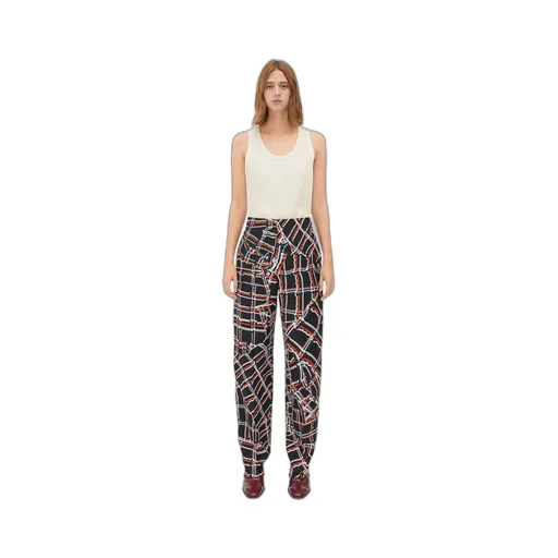 Distorted Check Printed Silk Trousers