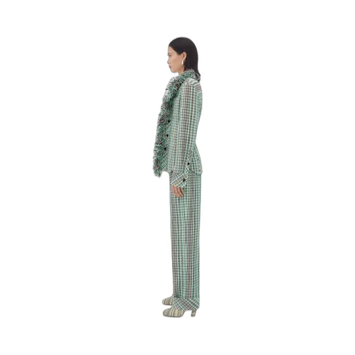 Cotton Check Jacket With Fringes