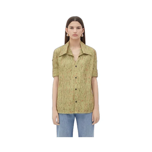 Textured Viscose Stripe Shirt With Folded Collar