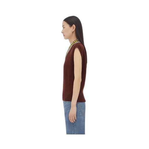 Wool Gilet With Jacquard Collar