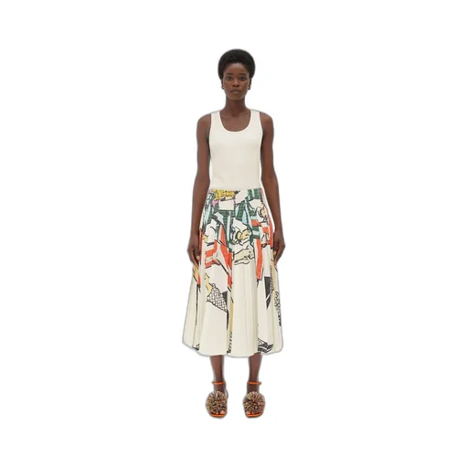 Printed Viscose Plisse Midi Skirt