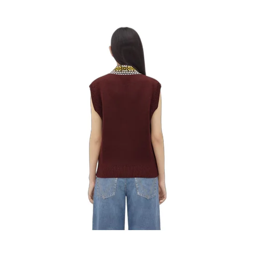Wool Gilet With Jacquard Collar