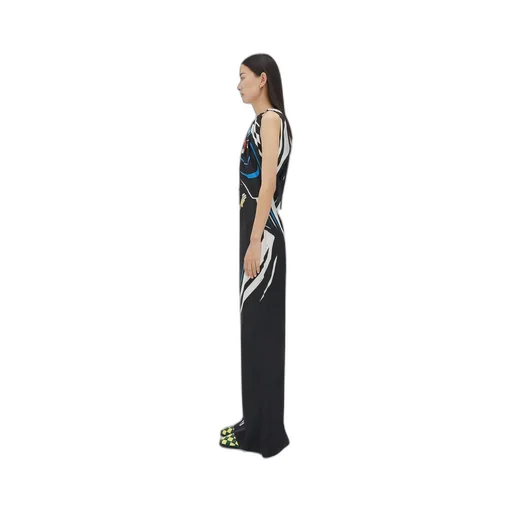 Printed Viscose Dress With Knot Detail At Neck