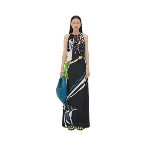 Printed Viscose Dress With Knot Detail At Neck