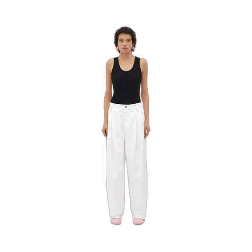 White Pleated Denim Trousers