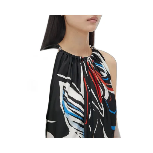Printed Viscose Dress With Knot Detail At Neck