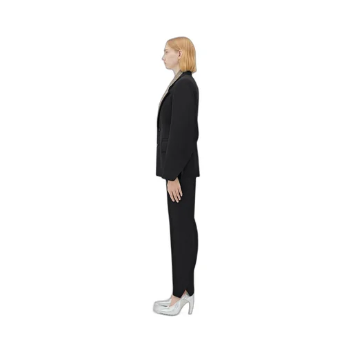 Curved Sleeves Wool Jacket With Contrasting Collar