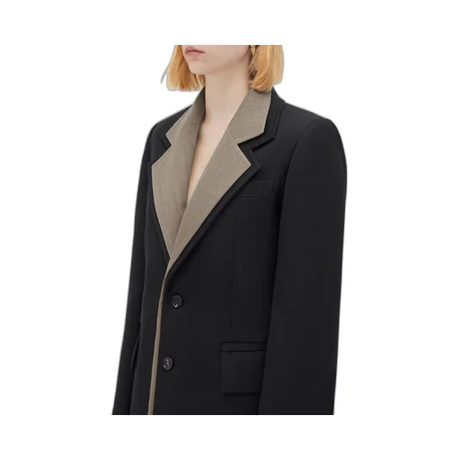 Curved Sleeves Wool Jacket With Contrasting Collar