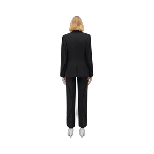 Curved Sleeves Wool Jacket With Contrasting Collar