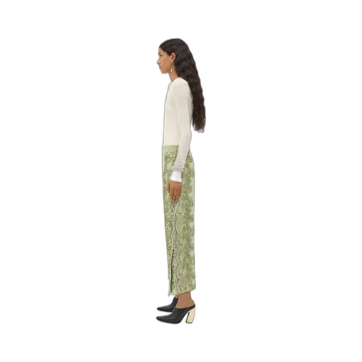 Viscose Cropped Pants With Lace Embroidery