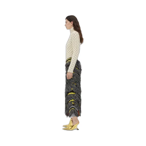 Jacquard Fringed Midi Skirt