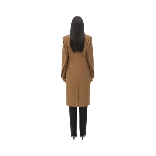 Curved Sleeves Wool Coat With Contrasting Collar
