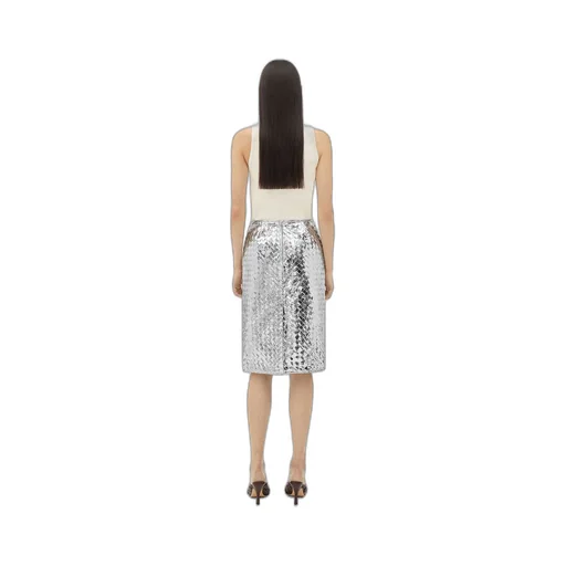 Intrecciato Laminated Leather Midi Skirt