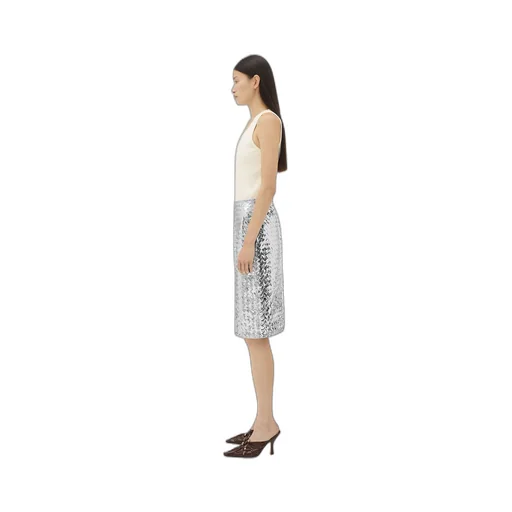 Intrecciato Laminated Leather Midi Skirt