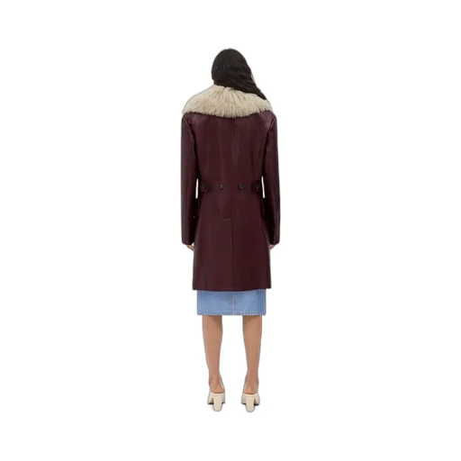 Shearling Collar Leather Coat