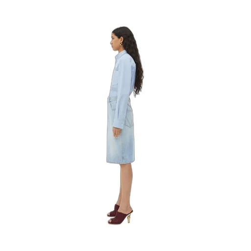 Light Bleached Denim Midi Skirt