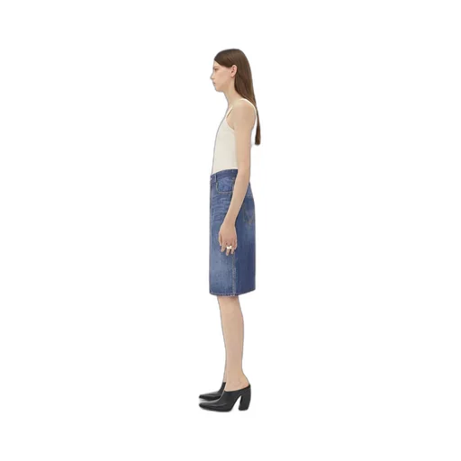 Denim Printed Silk And Viscose Midi Skirt