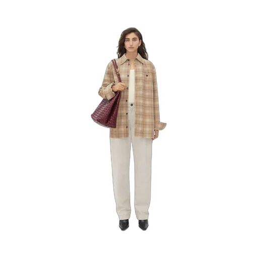 Oversized Flannel-Printed Leather Shirt