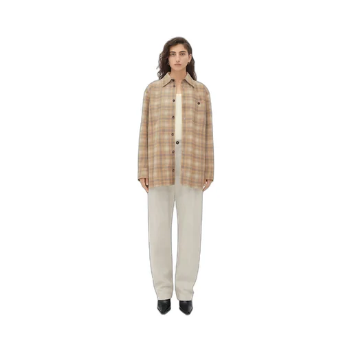 Oversized Flannel-Printed Leather Shirt