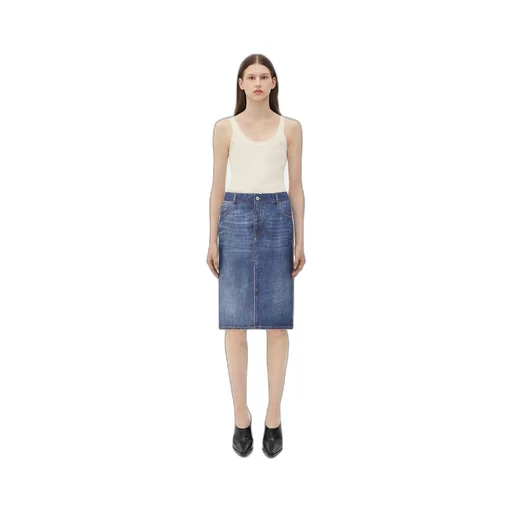 Denim Printed Silk And Viscose Midi Skirt