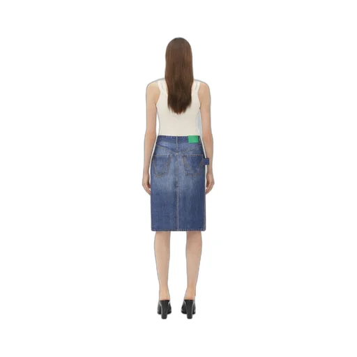Denim Printed Silk And Viscose Midi Skirt