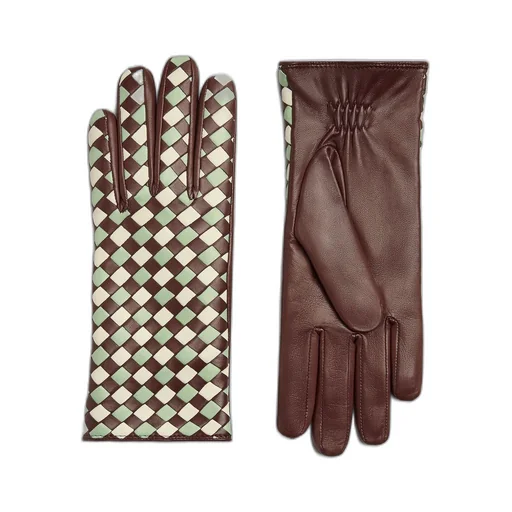 Leather Bicolor Intrecciato Gloves